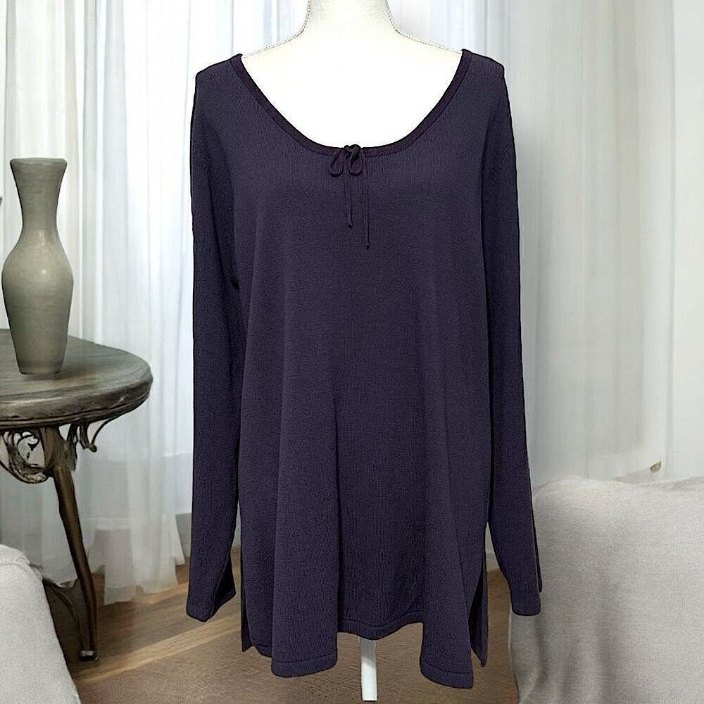Venezia Jeans Vintage Eggplant Purple Tunic Sweater Scoop Neck Sz 22/24 3X